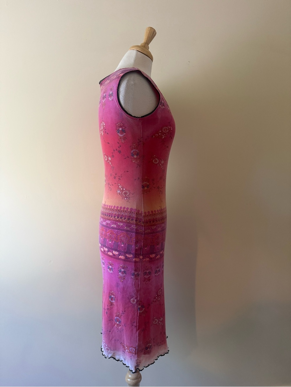 Le Château Y2K Pink Mesh Midi Dress Paisley Border Print Made in Canada - Picture 5 of 6